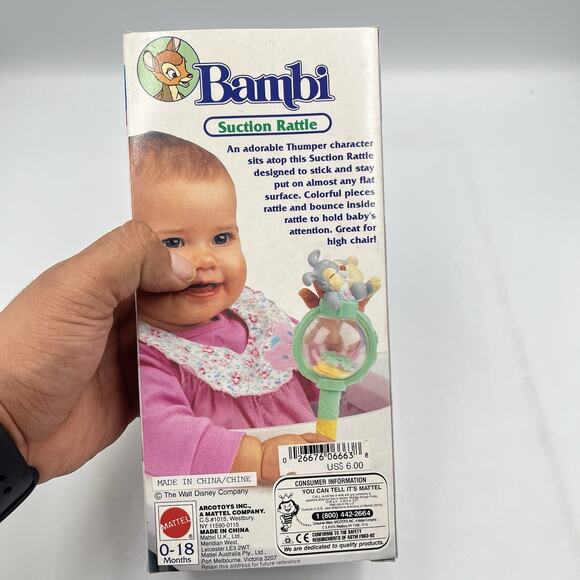 Vintage 90s Disney Bambi Thumper Suction Rattle - New! - Picture 12 of 12